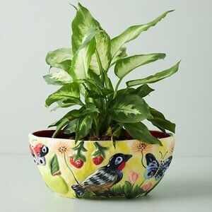 Anthropologie Nathalie Lete Yellow Bird and Strawberries Pot